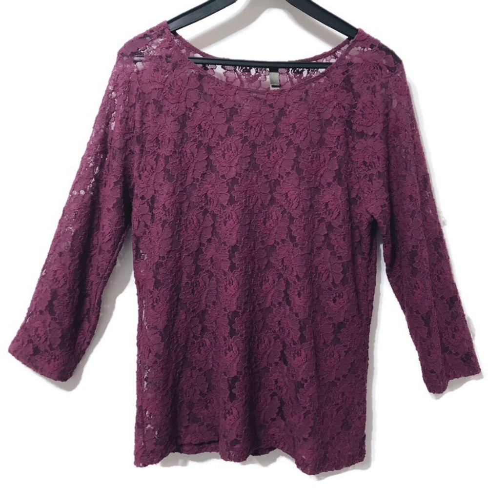 Denver Hayes | Purple Floral Lace Top | Size XL